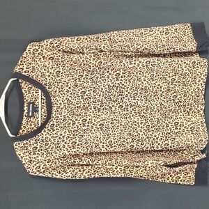 Room Service Leopard Print Long Sleeve Pajama Top with Black Trim - Cozy Lounge